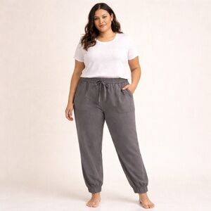 Nicole Miller New York Gray Lyocell Joggers XL Drawstring Elastic Waist Pockets